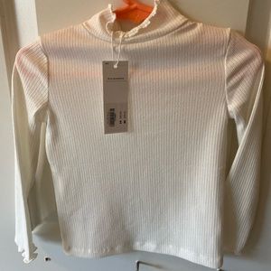 Janie and Jack white ribbed trim ruffle turtle neck top 18-24 months